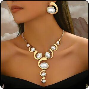 Gold Jewelry Set, Silver Black Boho Western Chunky Vintage Pendant Necklace Stac